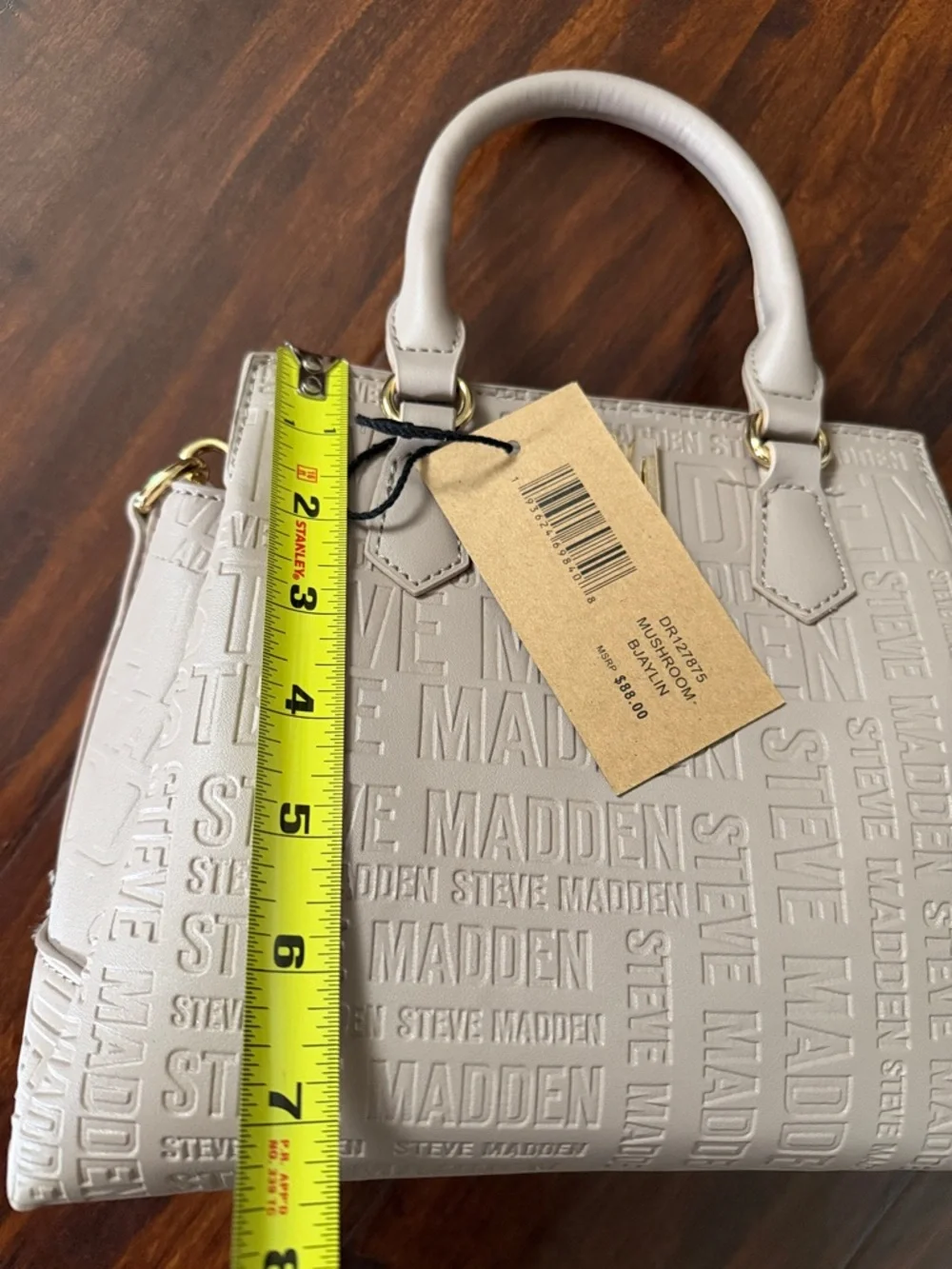 Steve Madden Blush Embossed Satchel with Wide Logo Strap